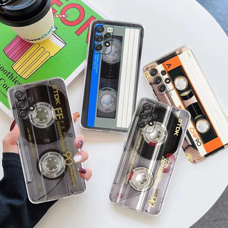 Vintage Music Tapes Cassette For Samsung Galaxy A55 Case A54 A52 A53 5G A15 A14 A13 A21S A23 A51 A34 A35 A33 A32 A72 Clear Cover