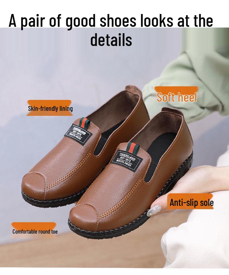 Korean Waterproof Leather Casual Sports Shoes for Middle-Aged and Elderly Women