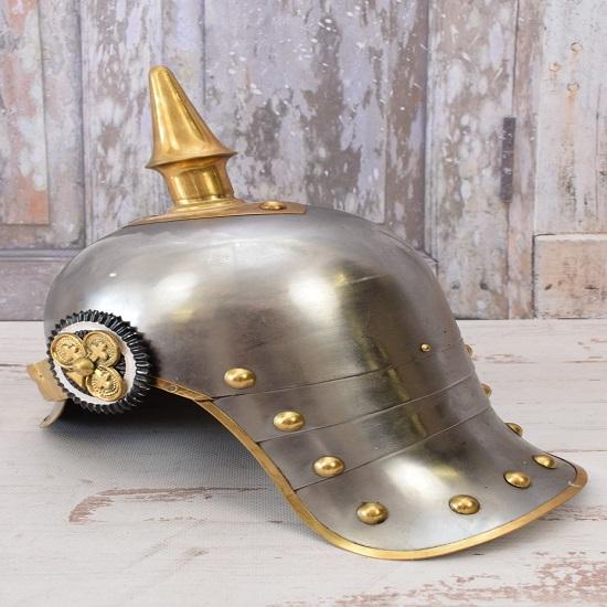 Niemiecka Pickelhaube Stal Mosiądz - Hełm Pruski Wojskowy Hełm z Kolcem - Dekoracja Wojskowa - Wystrój Domu - Unikalny Prezent