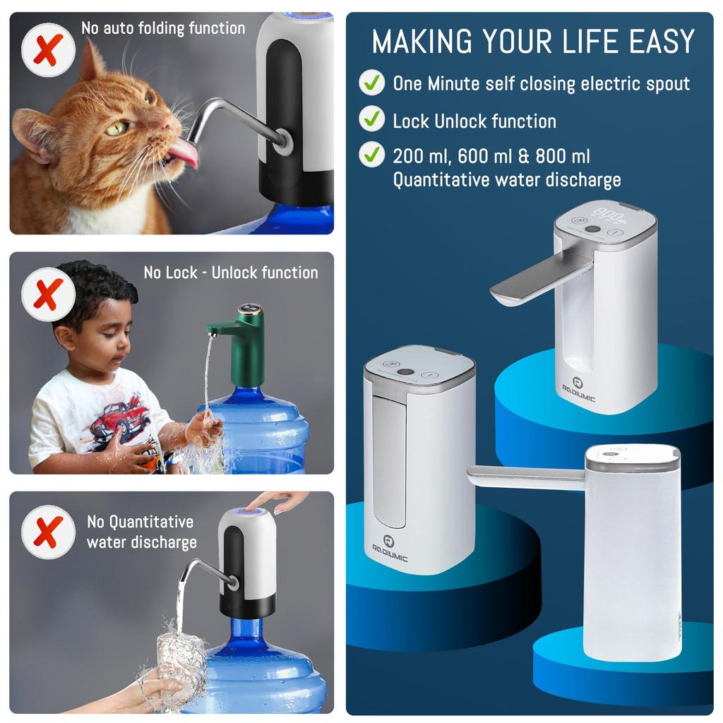 Smart Electric Water Pump LED Display Kettle Pump 3 Quantitative Settings Household Foldable Automatic Water Dispenser Decanter