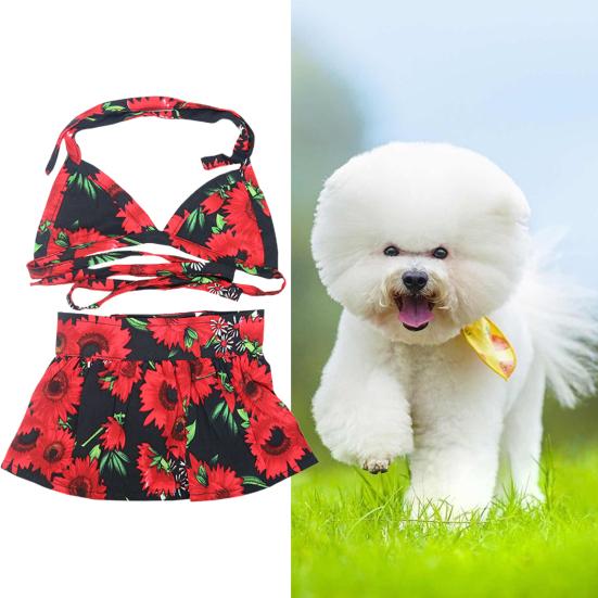 1 Set Pet Swimsuit Lace-up Design Soft Comfortable Print Dog Eye-catching Floral Cat Summer Beach Skirt Beach Party