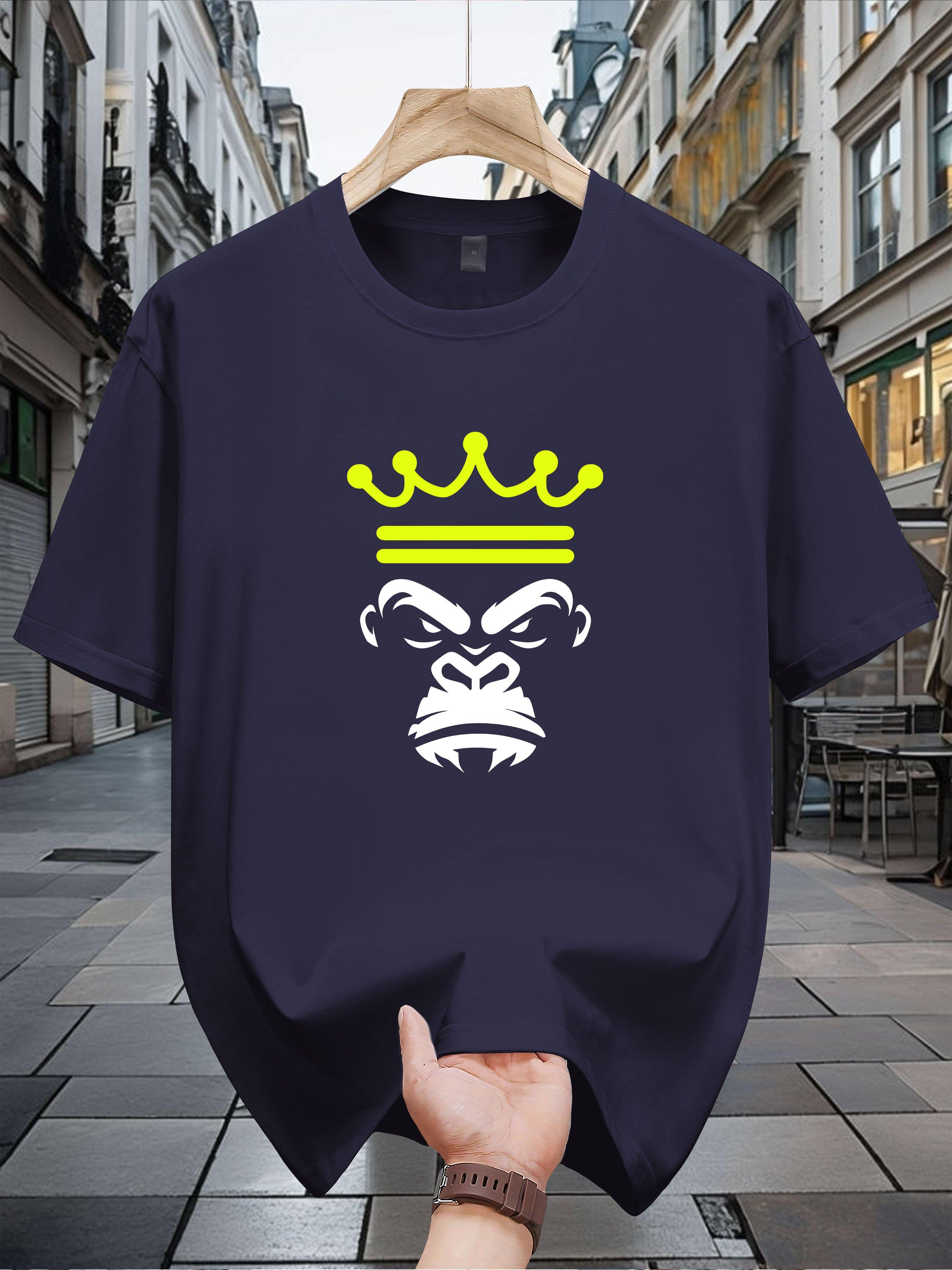 

200g 100% Cotton Graphic T-shirt for Men & Women - Navy Blue Casual Summer Tee with Neon Crown Print XL