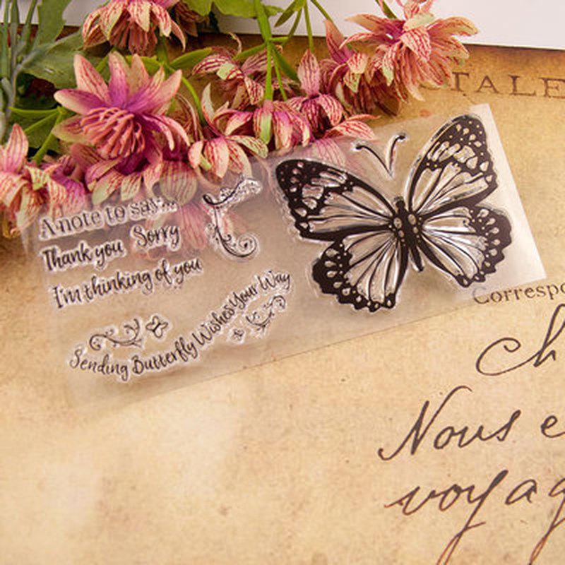 

Метелик слова Slim Прозорий Прозорий Силіконовий штамп для ущільнення DIY скрапбукінг фото Чіткий штамп 1pcs