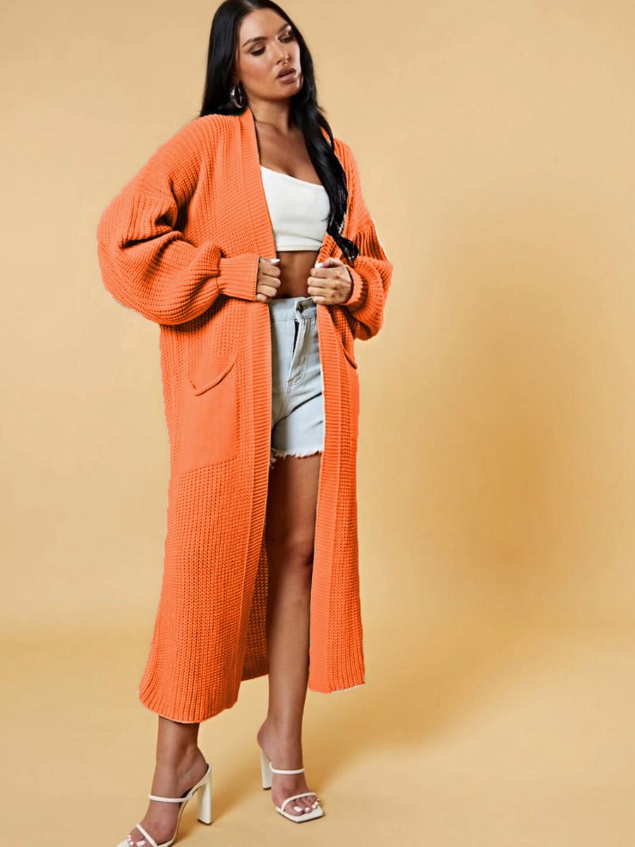 

Long Sleeve Autumn Winter Knit Sweater Women s Oversized Open Front Cardigan Coat XXXL помаранчевий