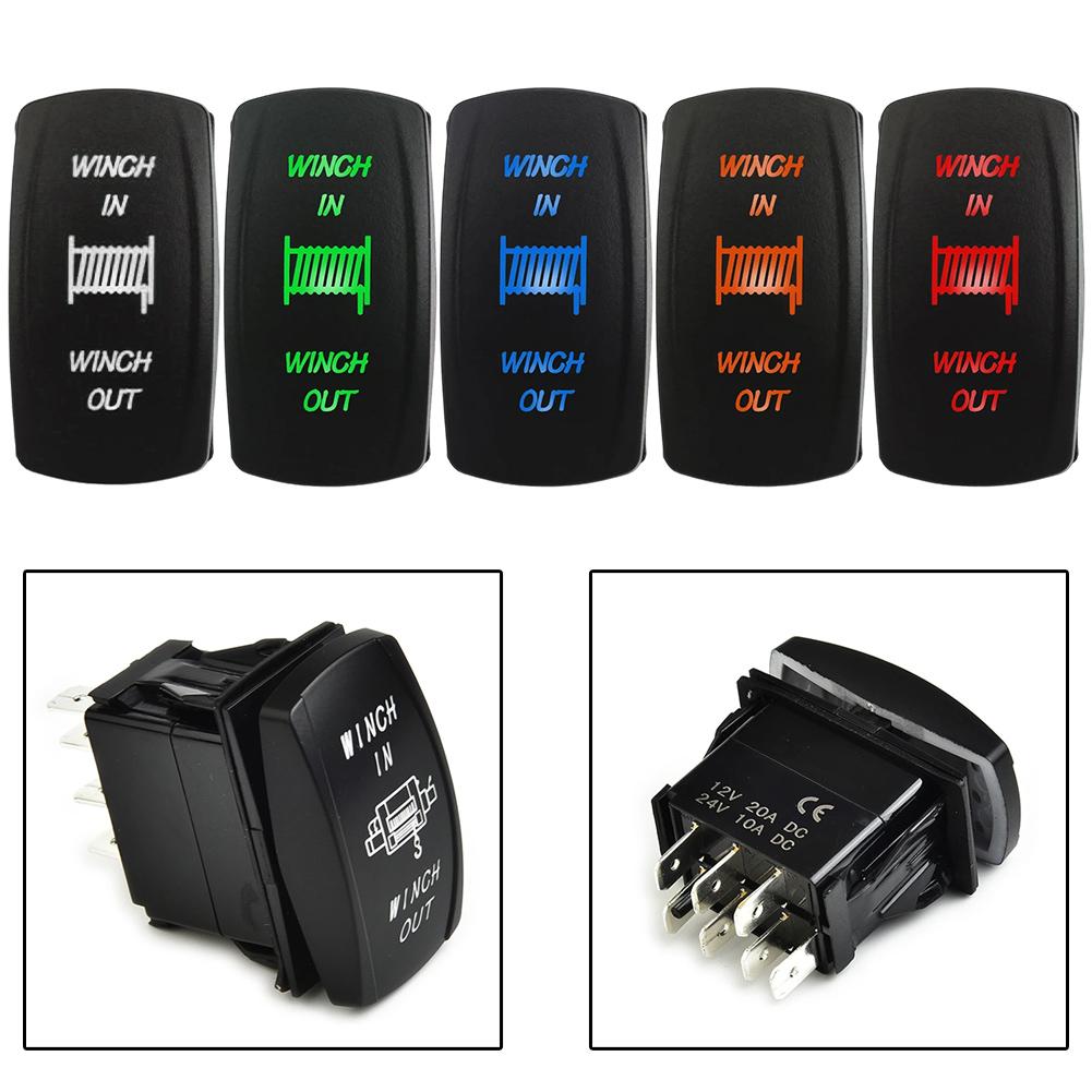 Marine Truck UTV 7 Pin LED Rocker Switch Winch In Out Momentary Control For Off-Road Equipment Accessories
