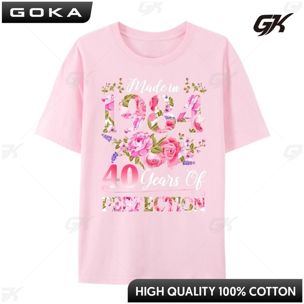 40 Year Old Made In 1984 Birthday Floral 40th Birthday Mens Shirts Graphic T Shirt  Mens Clothing Print Round Short Sleeved