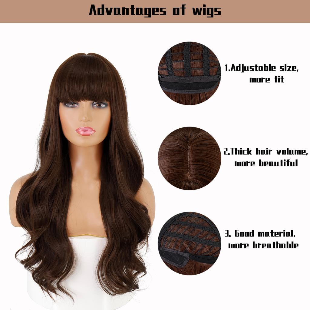 LISI HAIR Female Long Wavy Hair Wig with Bangs Synthetic Heat-resistant Fiber Wig Cosplay Lolita Party Daily Hairpin.