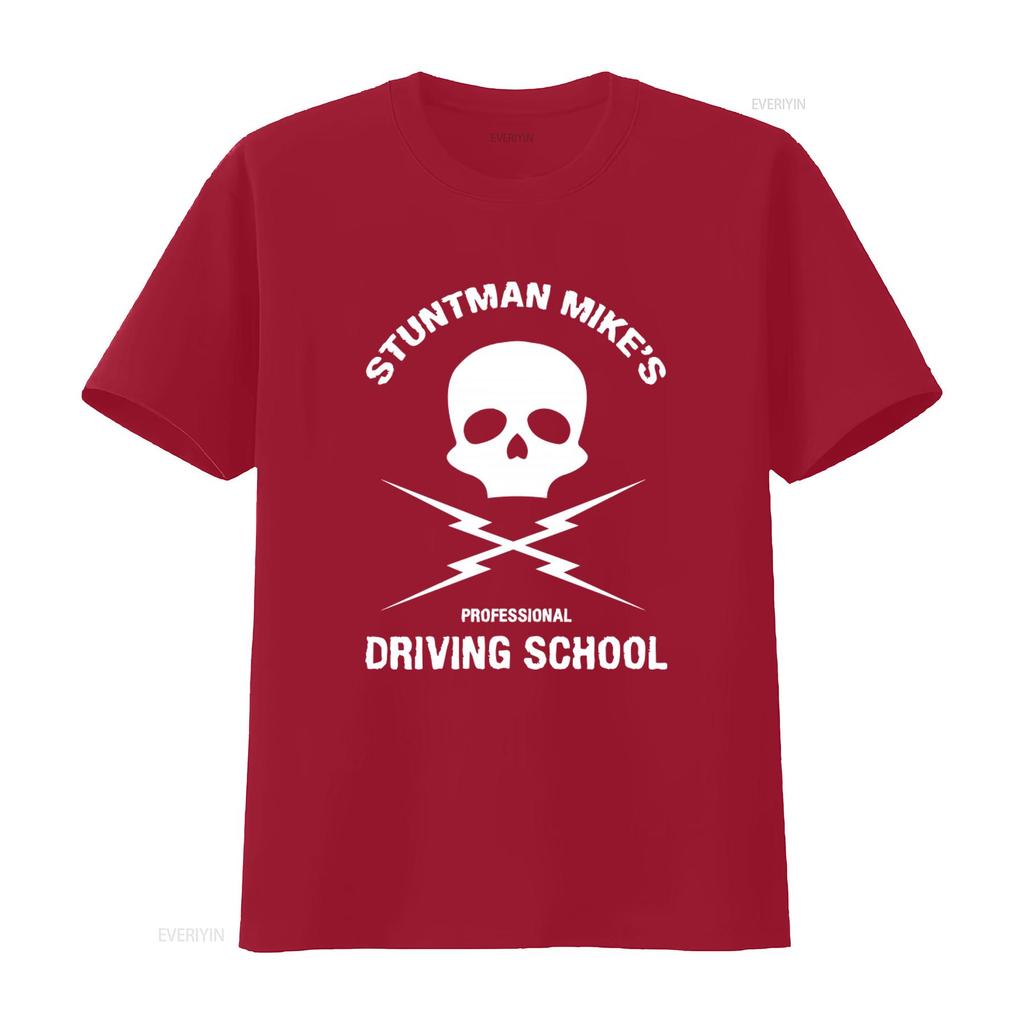 Stuntman Mikes Professional Driving School T Shirt Skull Lightning Design Death Proof Quentin Tarantino Movie Film vintage