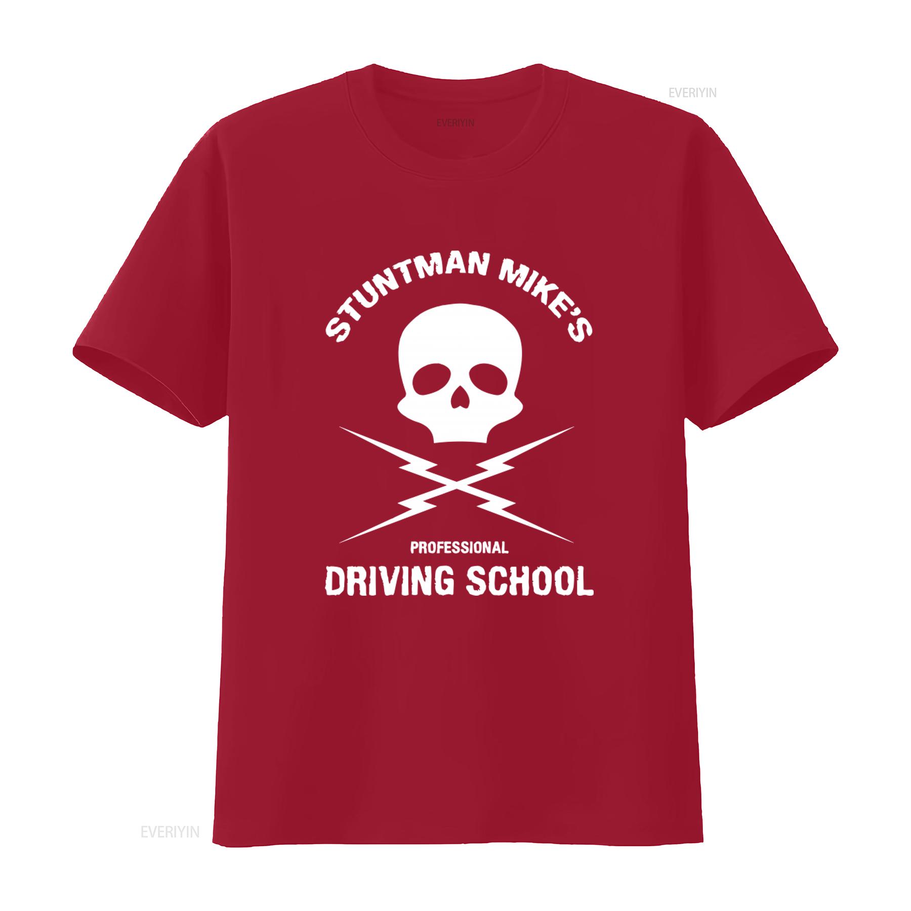 

Stuntman Mikes Professional Driving School T Shirt Skull Lightning Design Death Proof Quentin Tarantino Movie Film vintage S