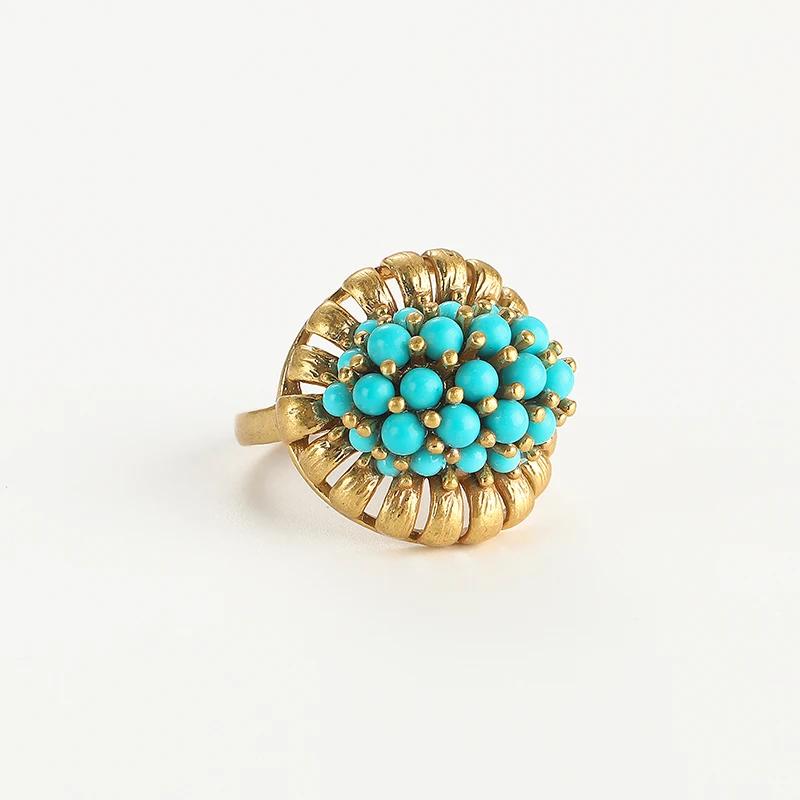 Natural Beads Blue Rings Stones Boho Luxury Tree Leaf Copper Vintage Antique Women's Accessories High End Brand Jewelry 2025 CLE