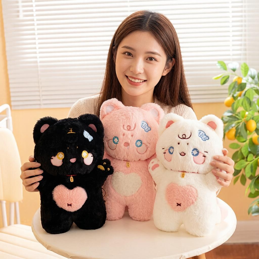 38Cm Standing Cartoon Cat Plush Toy Stuffed Adorable Animal White Black Pink Sleeping Companion Back Head Support Plushie