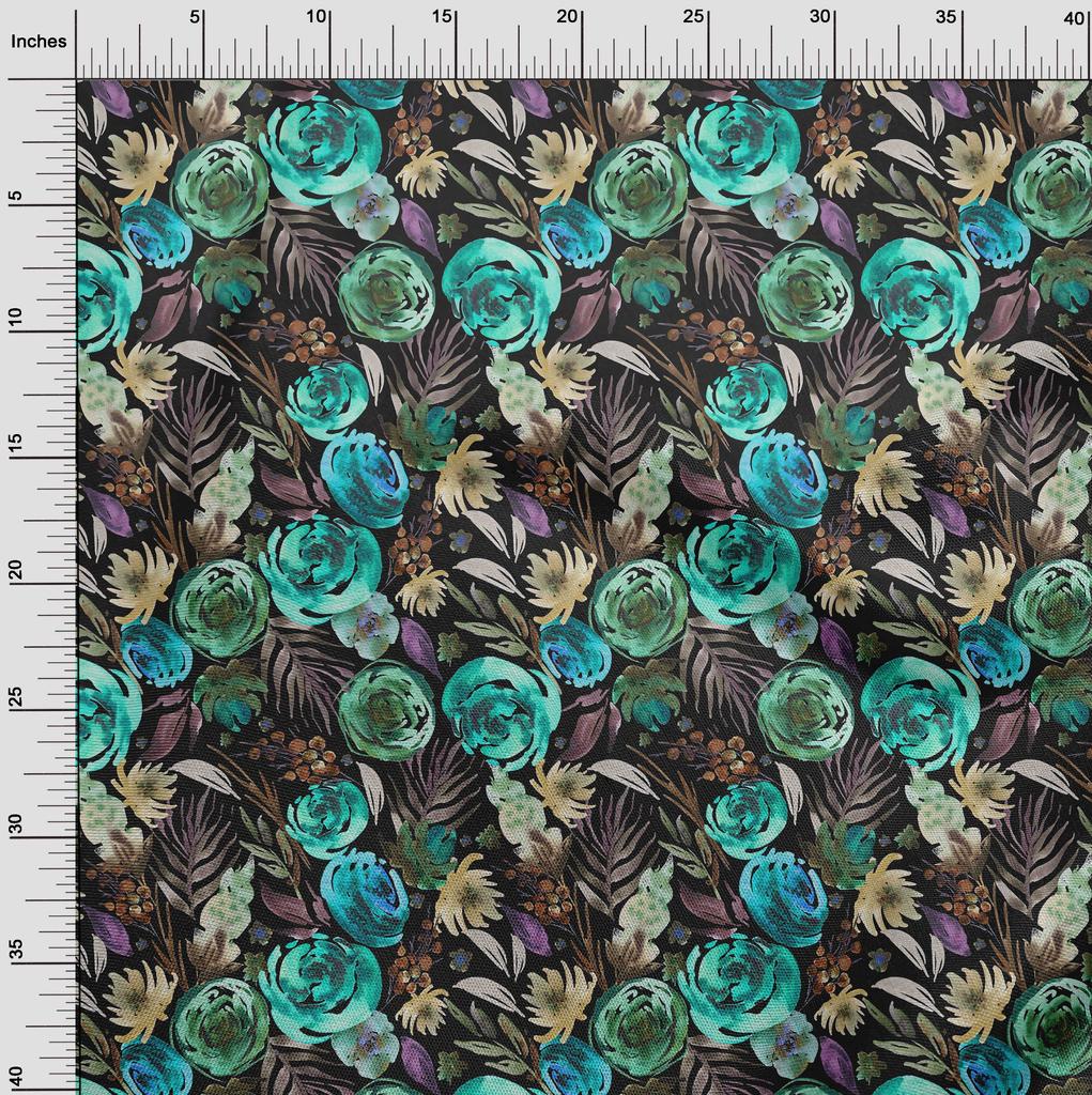 oneOone Cotton Flex Medium Blue Fabric Florals Dress Material Fabric Print Fabric By The Yard 40 Inch