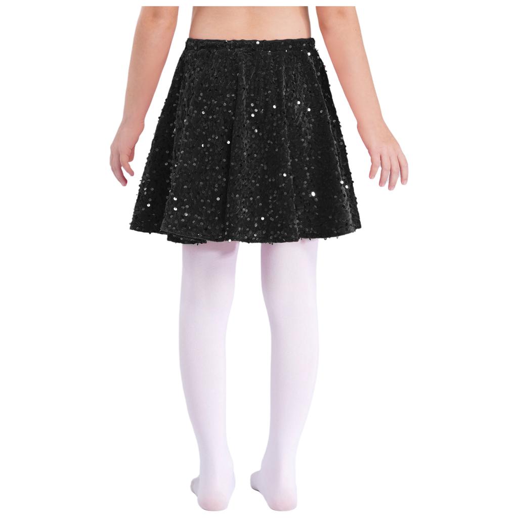 Dziewczęca aksamitna spódniczka do występów elastyczny pas falowany dół błyszczące cekiny strój na przyjęcie bożonarodzeniowe