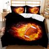 Football Duvet Cover Set Football with Fire Youth Sports Teens Bedding Set Football Double Queen King Size Polyester Qulit Cover