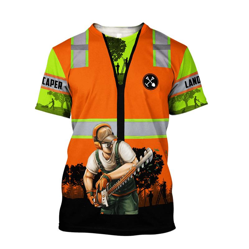 Fashion Design Gardener Uniform Pattern 3D Printing Men's Outdoor Round Neck Short Sleeved T-shirt