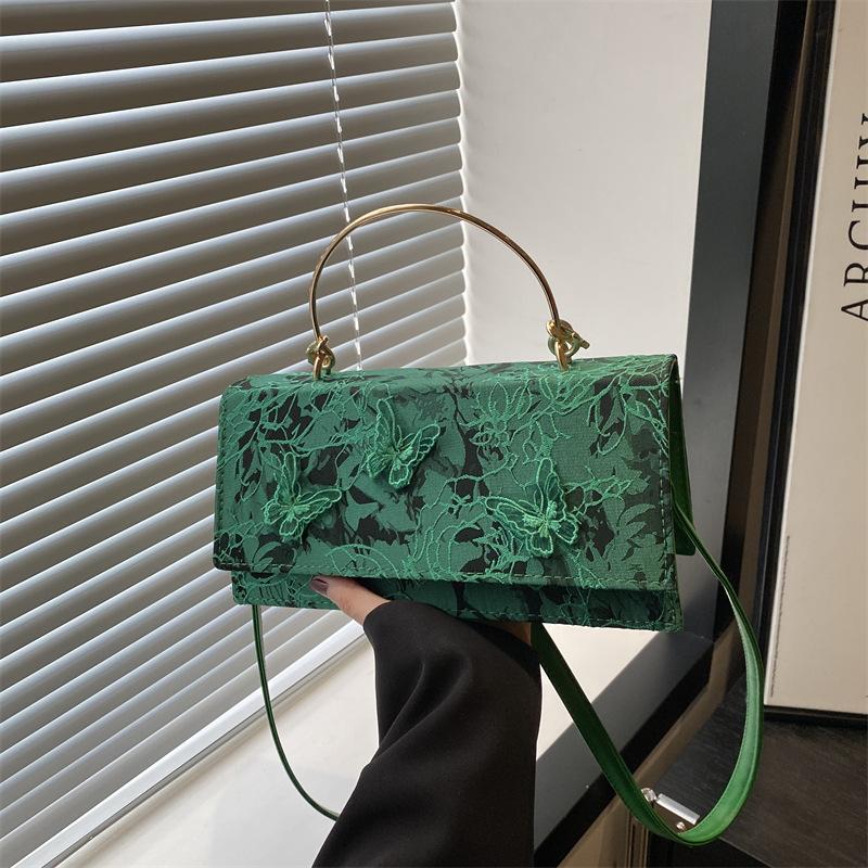Indented Lace Solid Color New Butterfly Embroidery Fashion One Shoulder Crossbody Portable Horizontal Small Square Bag Women