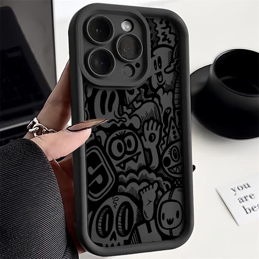 

Супер крутой черный чехол с граффити для iPhone 16 Pro Max 11 12 16e 14 13 15 Plus Мягкий чехол 14+ 13Pro 16+ 15Pro iPhone 16 Pro