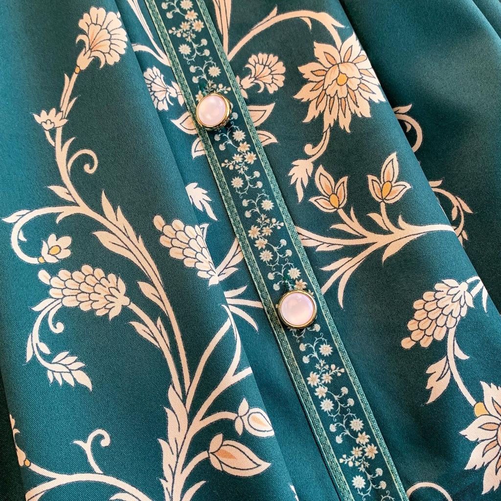 Abito Chemisier da Donna Vintage con Stampa Floreale, Vestibilità Slim, con Cintura, Moda Estiva, Maniche a Sbuffo, Monopetto, Elegante, Casual