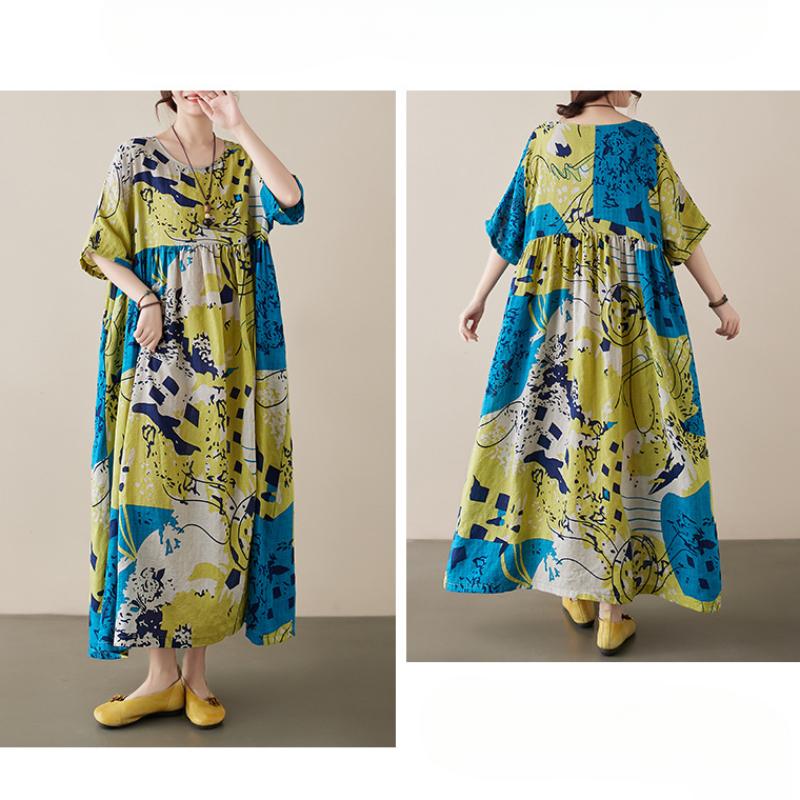 Übergröße Damen Lazy Wind Plissee Unregelmäßige Mode Kleider Nischen Schößchen Schlank Kurzarm Swing Kleider