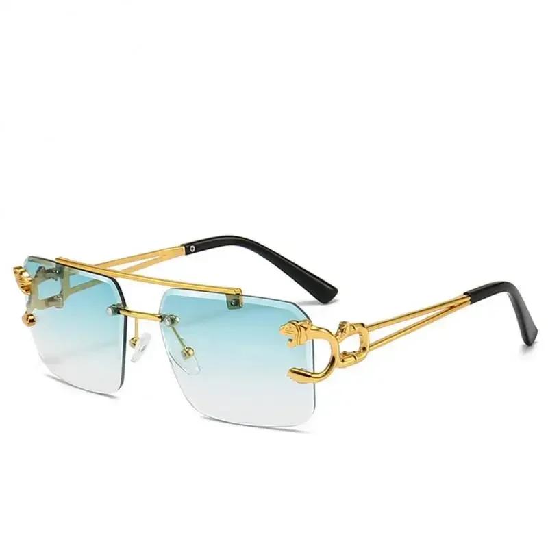 Fashion Retro Cheetah Decoration Sunglasses for Women Men Metal Steampunk Sun Glasses Summer UV400 Trendy Rimless Eyewear