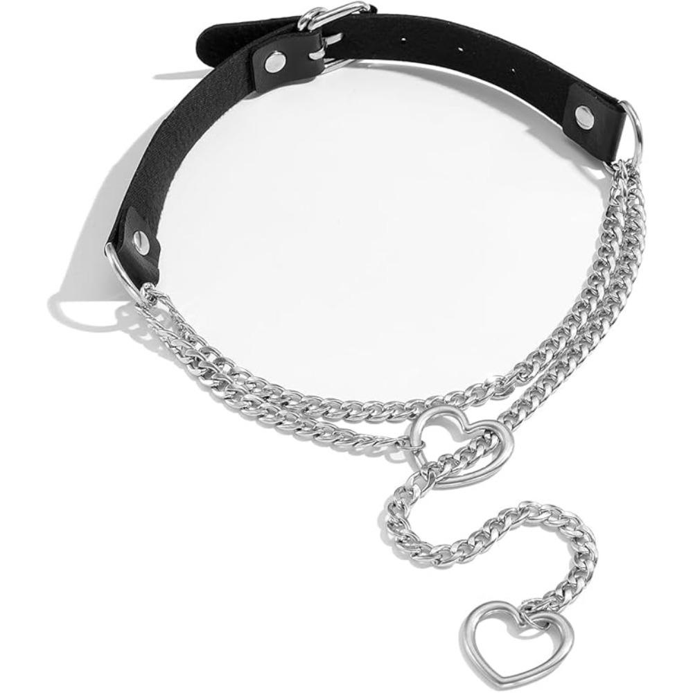 Europäische und amerikanische Persönlichkeit PU-Leder Liebeskreis O Kragen Halskette Punk Kette Herzschloss Anhänger Nackenband Schlüsselbeinkette