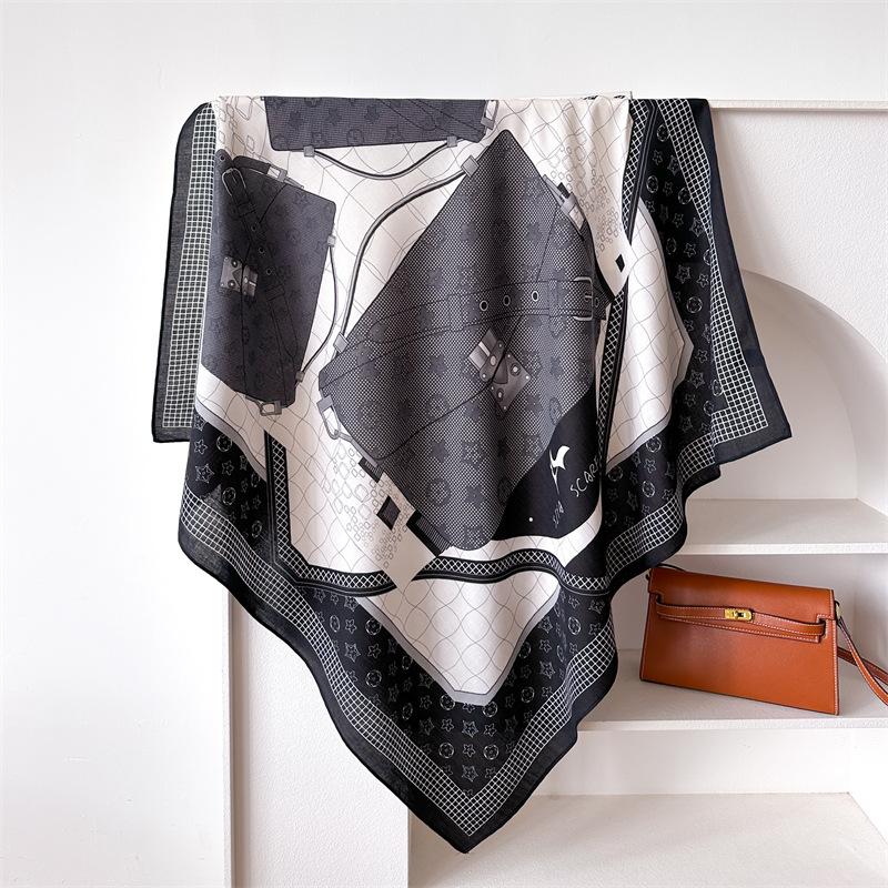 

Fashion Printing 90 Imitation Silk Large Square Scarf Shawl Commuting Versatile Herringbone Temperament Scarf Headscarf Female New 90x90cm