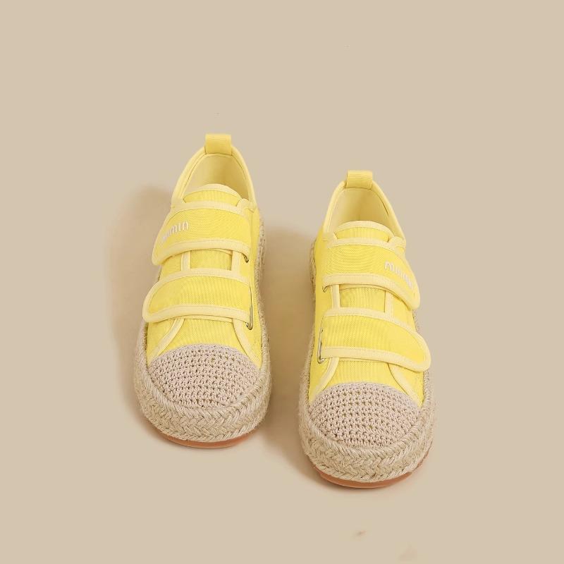 Velcro Little White Shoes Women's Summer New White Breathable Straw Woven Fisherman Versatile Casual Sports Board Shoes