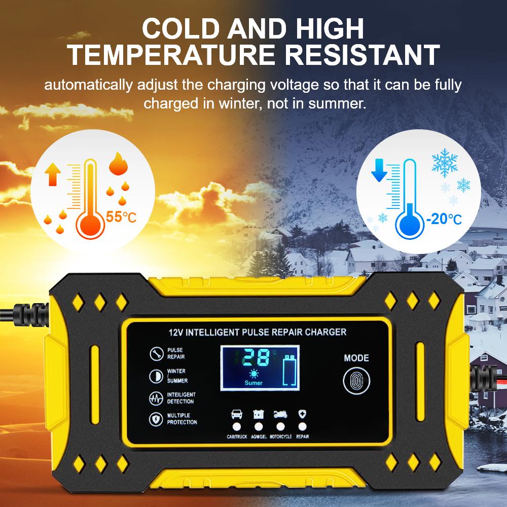 3 Stages Lead Acid AGM GEL Battery-chargers 12V 6A Intelligent Fast Charging Motorcycle Battery Charger Car Accessories