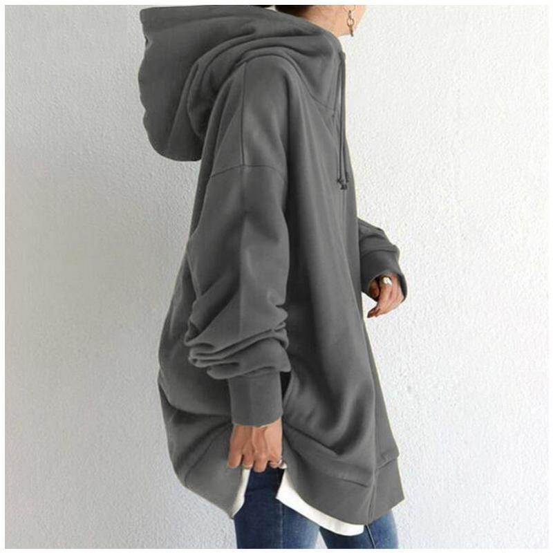 2025 Autumn Winter Women's Oversized Zip Hoodie, Stand Collar Plush Lined Long Hooded Coat for Streetwear