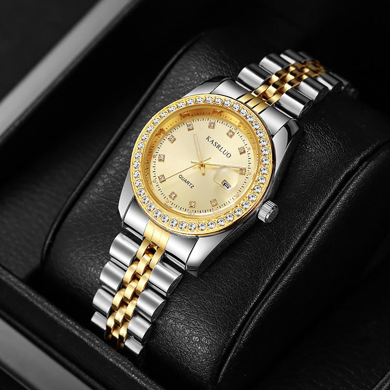 Diamantbesetztes Stahlarmband Damen Laojia Serie Uhr Wasserdicht Kalender Lässig Multifunktionsuhr Leuchtend Quarz