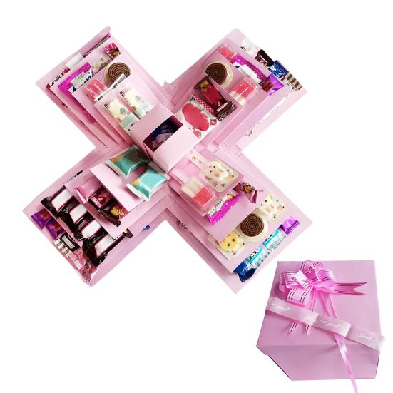 Dárková krabička s výbuchem, 5vrstvá, explozivní krabička na svačinu, DIY scrapbookingová krabička k výročí, narozeninám, valentýnskému, svatebnímu dárku