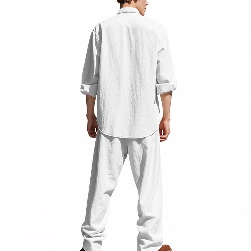 2025 American Style Men's Linen Beach Set: Casual, Breathable Long Sleeve Shirt & Pants