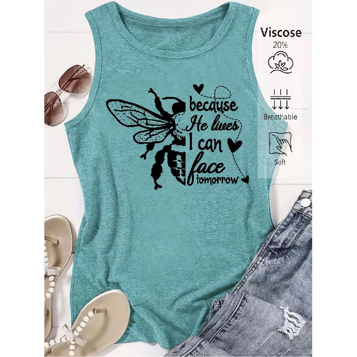 Elegant Vest for Women because He lives Bee print casual loose summer vest Fashionable and elegant tops for commuting, vacation, and everyday wear,