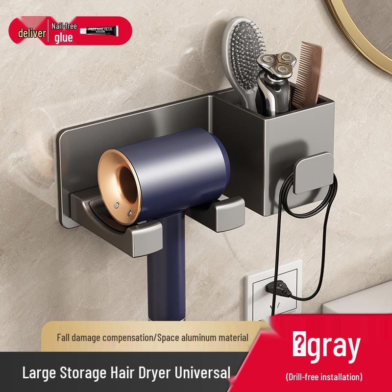 Punch-Free Hair Dryer Holder: Bathroom Storage Rack and Winding Bracket