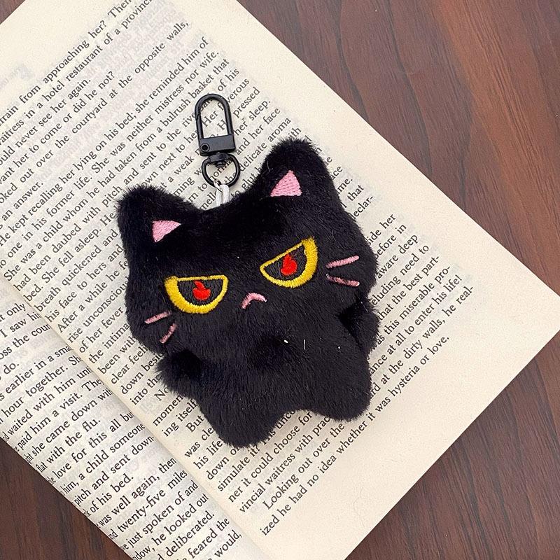 Cute Black Kitten Plush Keychain Cartoon Cat Stuffed Doll Backpack Decorative Pendant Car Key Chain Accessories Friend Gifts