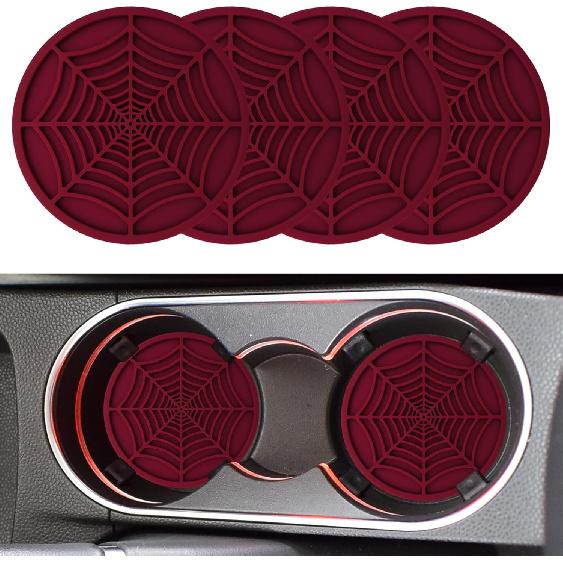 4PCS Car Cup Holder Coaster, Car Cup Insert, 2.75 inch Silicone Anti Slip Spider Web Auto Coaster, Automotive Interior Accessories Car Drink Coasters