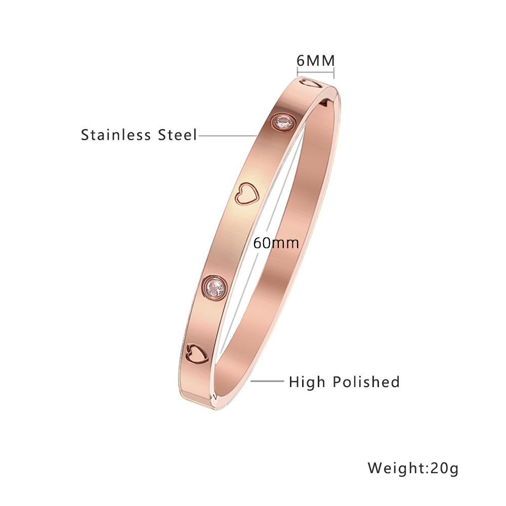 Htpwe Stainless Steel Printed Love Four-leaf Clover Bracelet Women 18k Gold Plated Couple Holiday Gift Bracelet Party Zircon