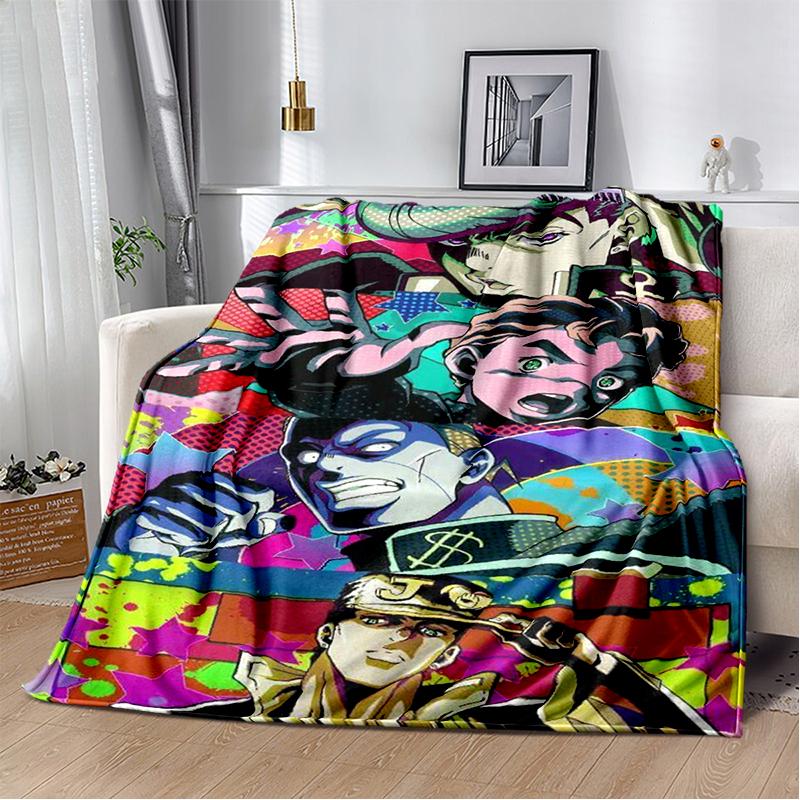 3D Jojo's Bizarre Adventure Cartoon Anime Blanket,Soft Throw Blanket for Home Bedroom Bed Sofa Travel Picnic Office Cover Kids