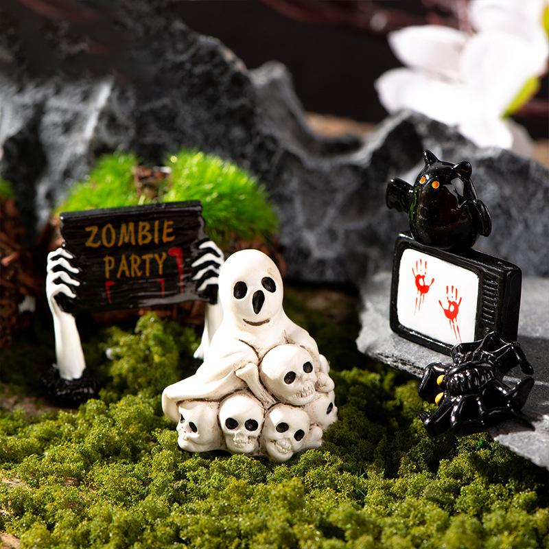 Halloween Harz Geister Schädel Grabstein Miniatur Figuren Puppenhaus Zubehör Halloween Hause Tisch Blumentopf Dekor