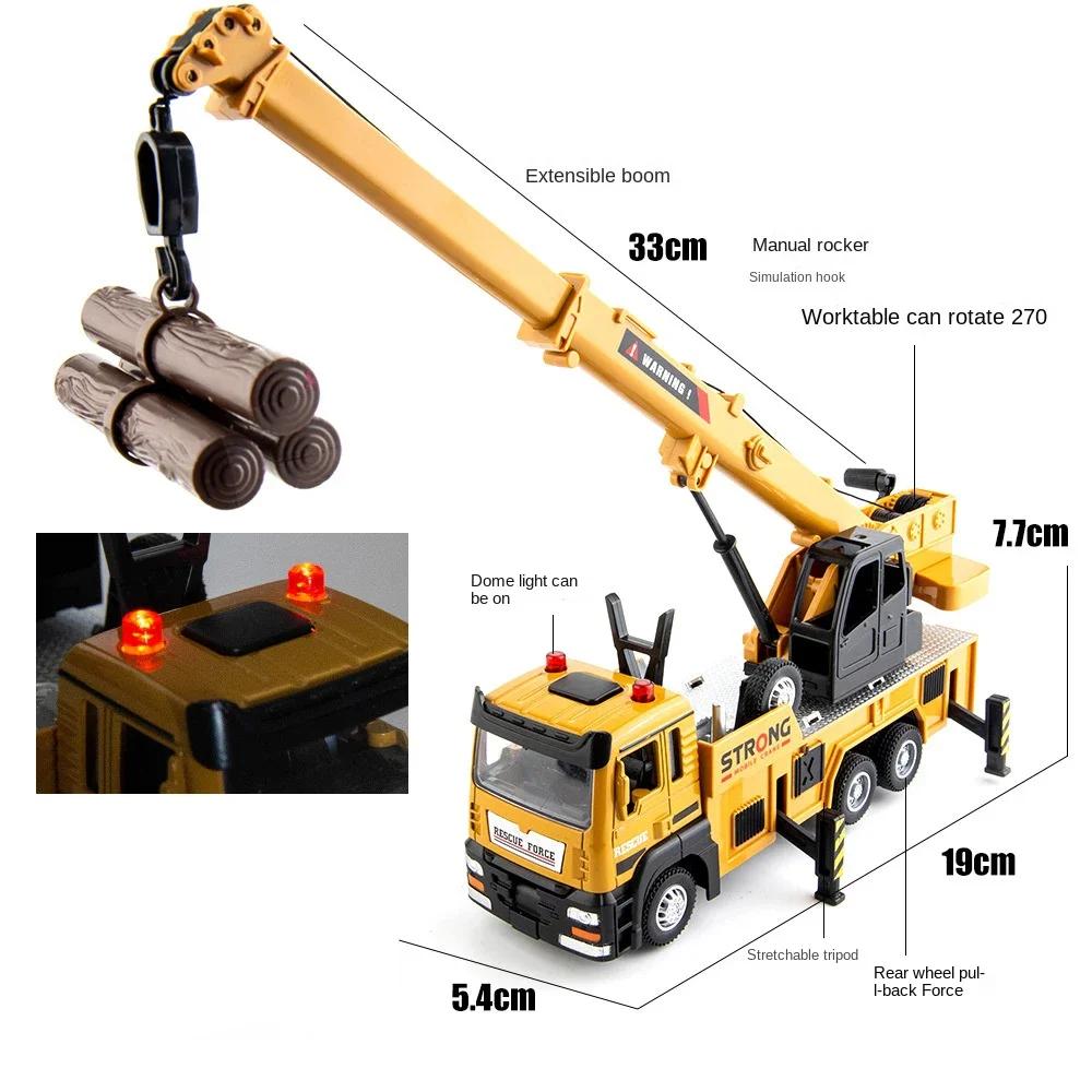 Alloy Crane Wood Transport Truck Model Toy Diecast Simulation Engineering Vehicle with Sound Pull Back Decorative Gift for Kid