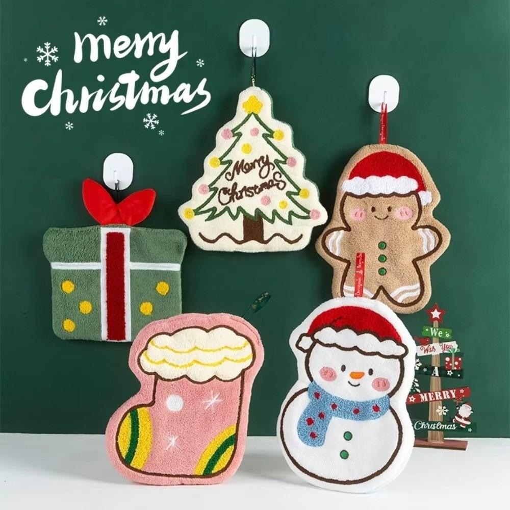 Cute Cartoon Snowman Christmas Hand Towel Absorbent Quick-drying Wipe Cloth Christmas Decor Coral Fleece Bathroom Hand Cloth