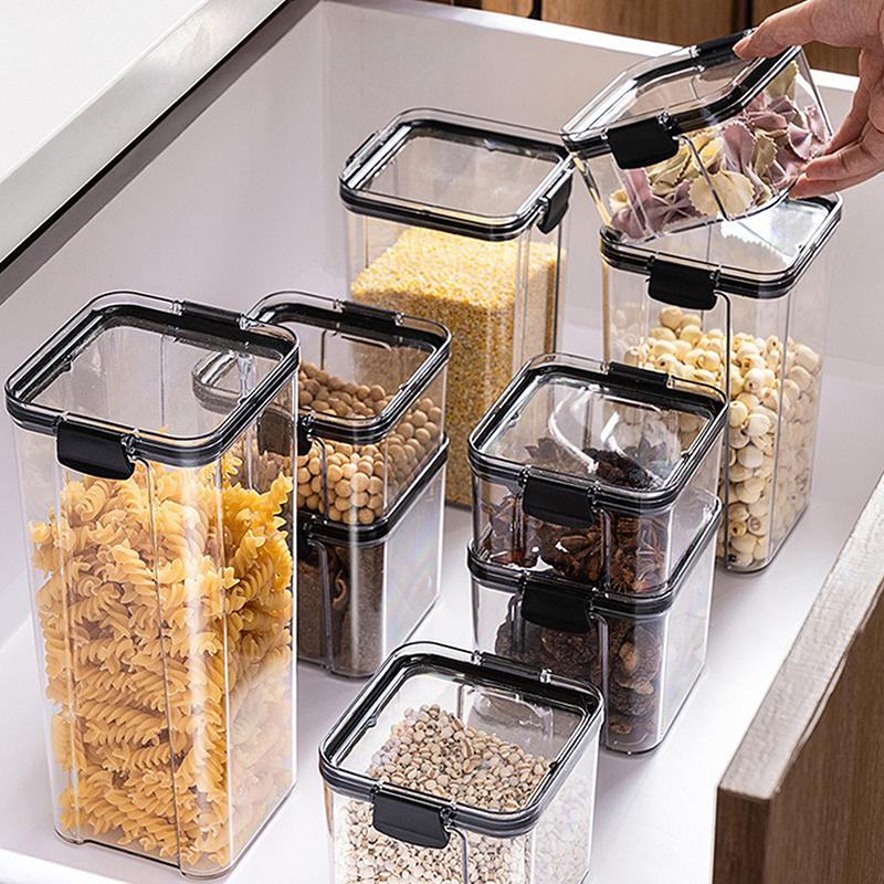 Transparent Food Storage Containers Kitchen Storage Airtight Cans Plastic Storage Boxes Stackable Food Storage Boxes