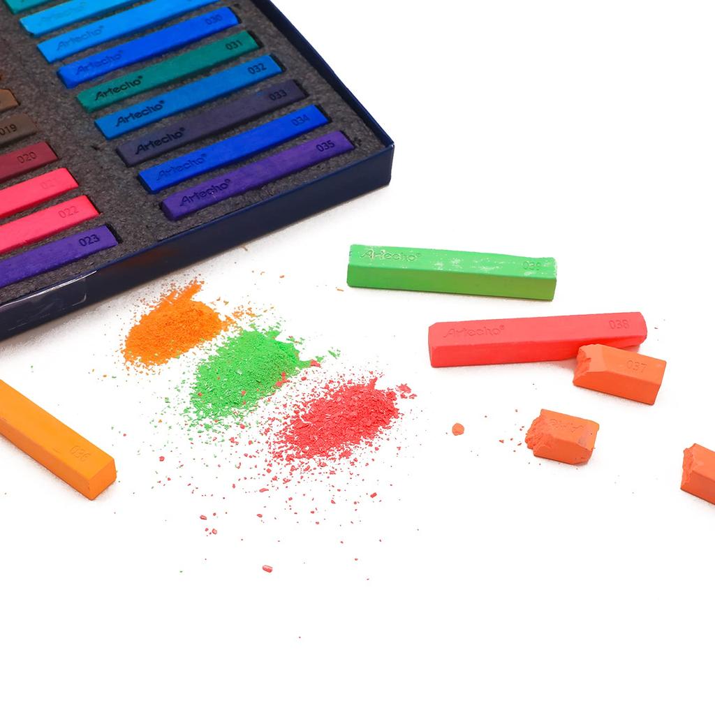 Artecho Softpastelle, 48 Stück, 46 Farben, 4 fluoreszierende Farben, extra gratis, schwarz-weiße quadratische Kreide für Künstlerbedarf &