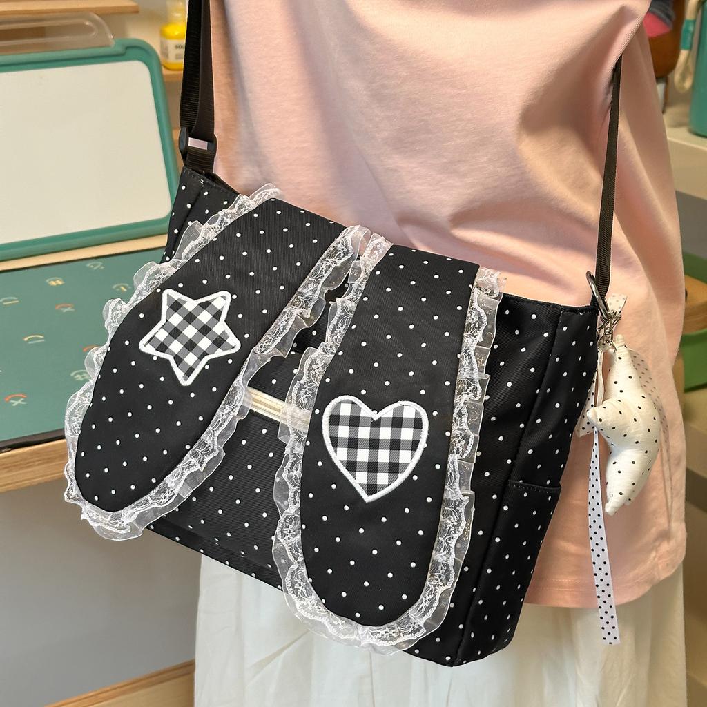Schoolbag High Value Korean Simple Foreign Style Polka Dot Love Rabbit Ear Two-piece Backpack Summer New Commuter Student Schoolbag