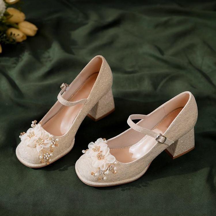 Niche comfortable versatile high heels women's spring and summer high-end light mouth thick heel Mary Jane single shoes