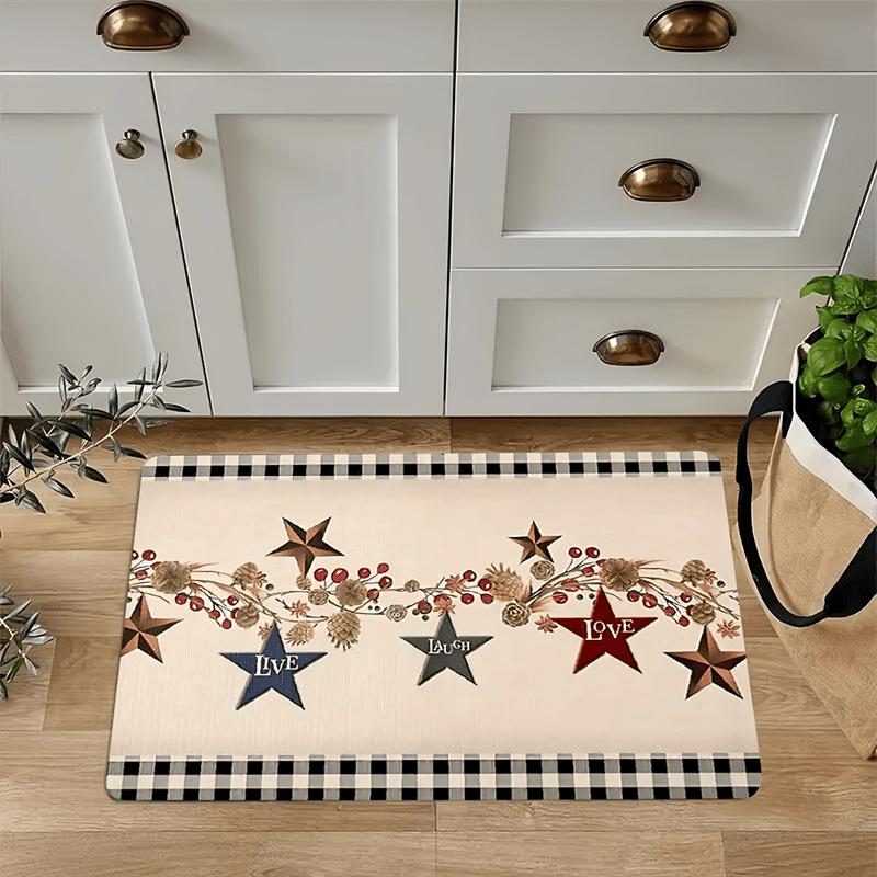 1pc Five-Pointed Star Theme Printed Kitchen Mat, Light Weight, Mat, Soft Padded Runner for Living Room, Bedroom, Kitchen