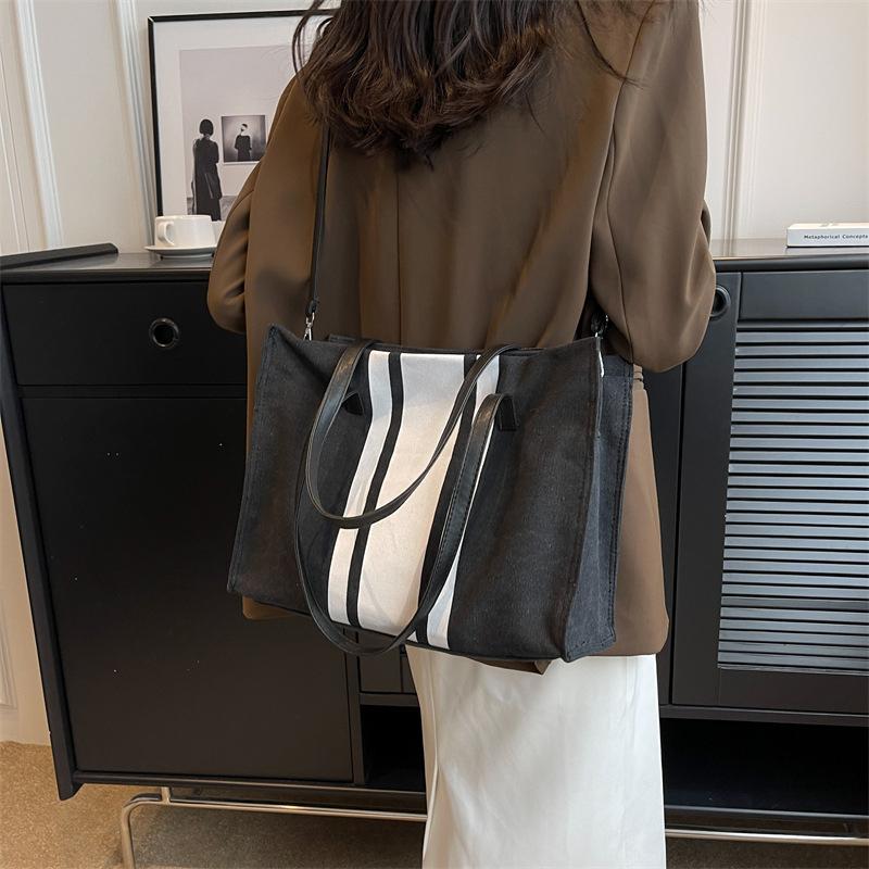 Proste płócienne paski dekoracyjne torebki wiaderkowe damskie górny uchwyt torba typu tote duża pojemność swobodne torby na ramię crossbody