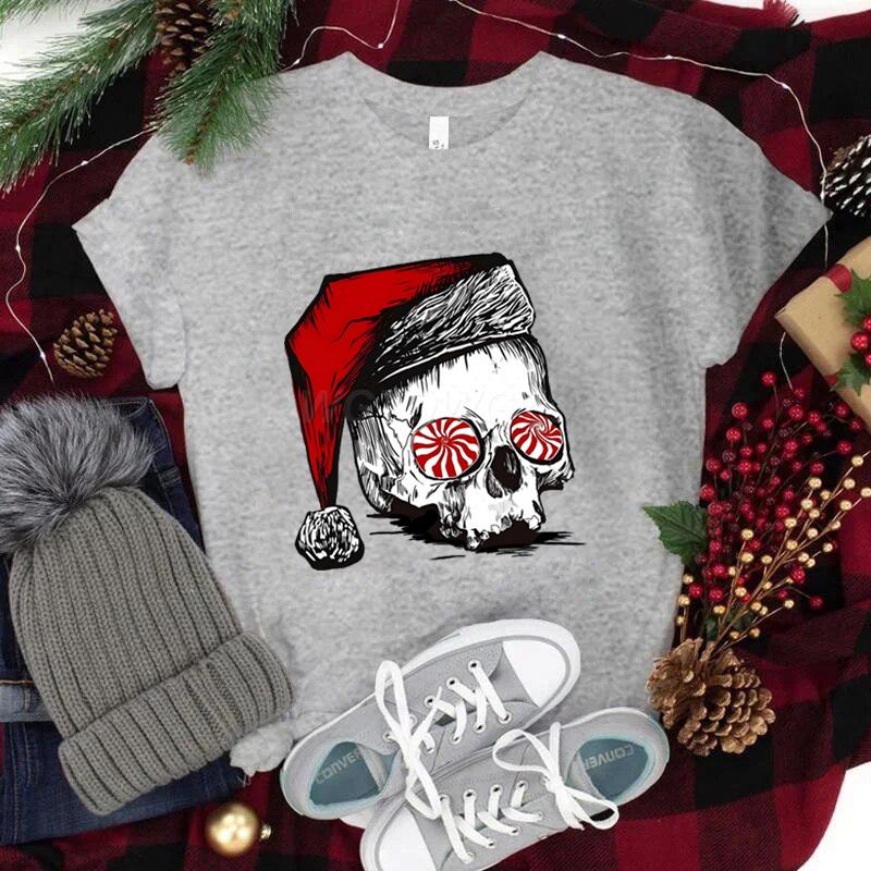 Streetwear Skeleton Christmas T Shirt Santa Skull Harajuku Fashion Shirts FeUnisexUnisex Merry Christmas Vintage T Shirts for Unisex