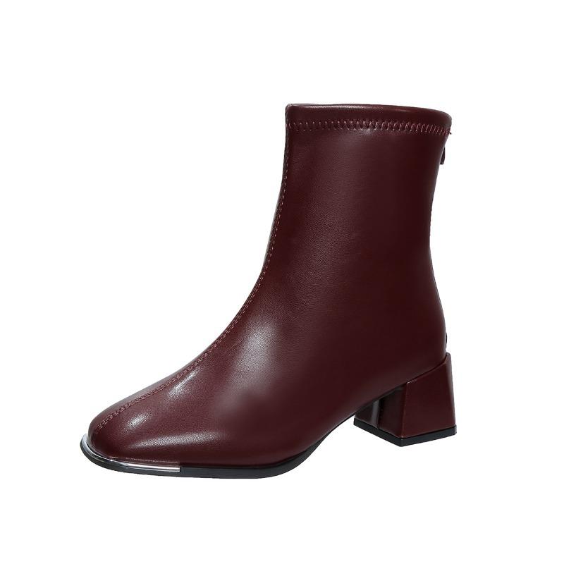 2024 Hot Sale Zipper Women's Boots Winter Square Toe Suede Warm Solid Short Barrel Chunky Heels Fashion Boots Ladies Shoes