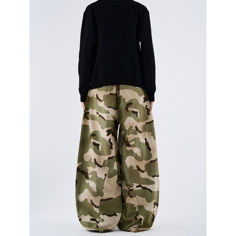 Kisko American Retro Camouflage Front Pocket Silhouette Scimitar Pants Unisex Trendy Brand Cool Loose Wide-Leg Casual Pants